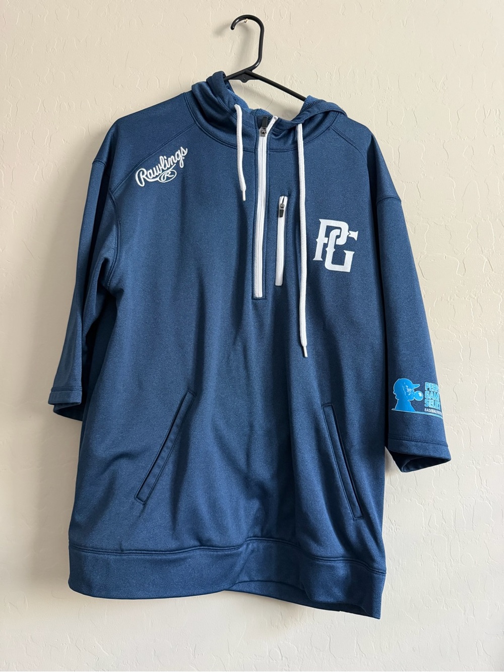 Rawlings Navy Short-Sleeve Zip Hoodie with White Accents